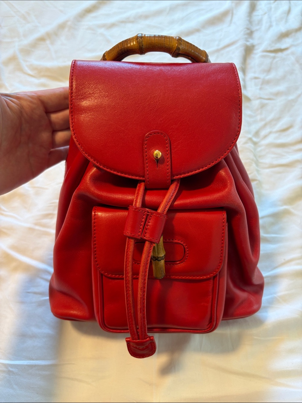 Vintage Tom Ford Era Gucci Red Mini Bamboo Backpack - Picture 3 of 16
